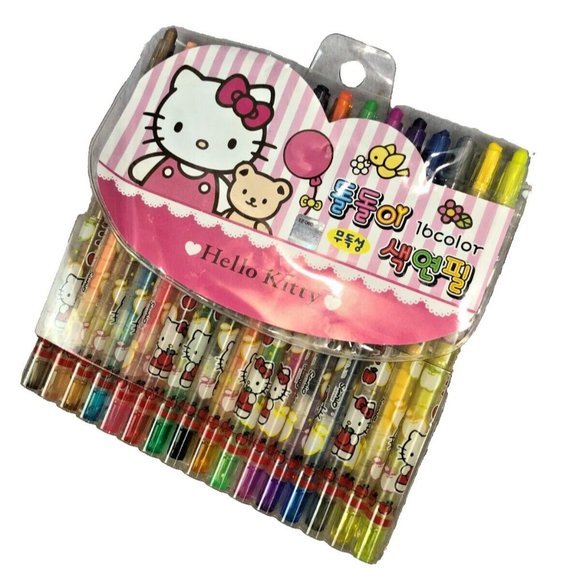 Rare SANRIO Hello Kitty 16 PieceTwist-up Crayons Set from Japan Japanese - Picture 2 of 7